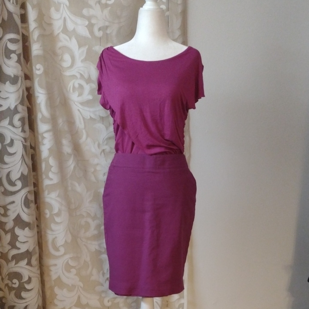 Magenta Pencil Skirt with Pockets  & Bonus Purple Jersey Top